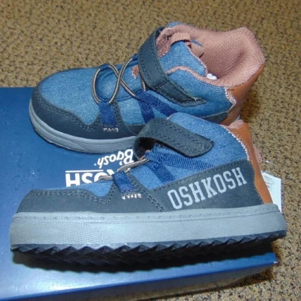 OshKosh B'gosh Boots 7T Toddler Boys Hiking Camino Slip-on High Top Blue Brown